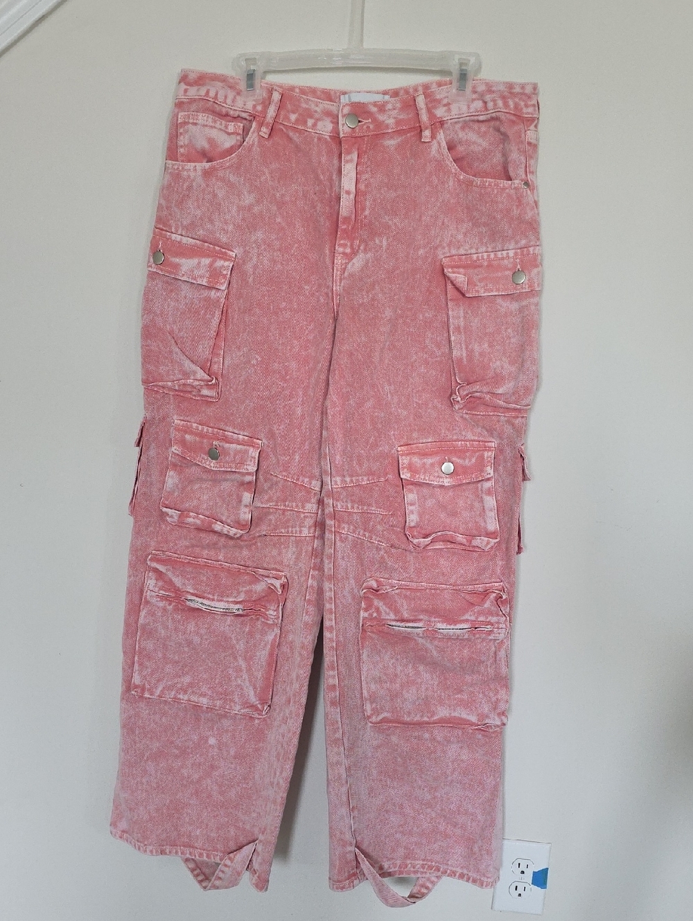 Fashion Nova Pink Acid Wash Cargo Pants Size 15 High Rise Streetwear